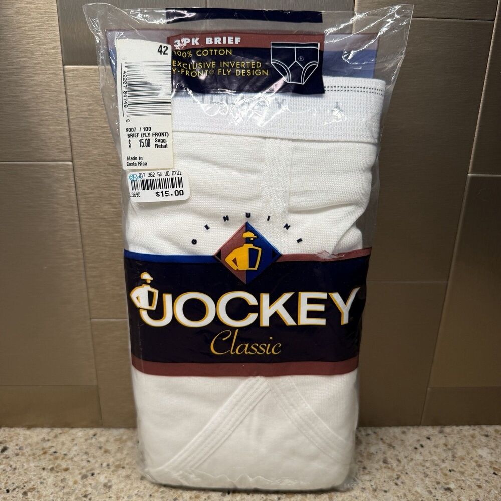 Vintage Jockey Classic Mens Briefs 3 Pack Size 42 White 100% Cotton Y-Front NIP